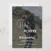 ミニマルな白い黒いフォトオーバーレイ結婚ズ 招待状 (正面)