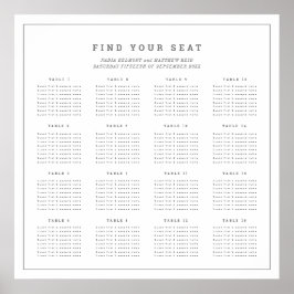 ミニマルな白とグレーの結婚式 16テーブル席配置図 ポスター