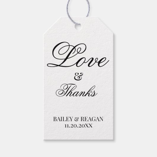 ミニマルな白と黒の結婚式 ギフトタグ (正面)