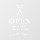 ミニマルな白のはさみ ウェルカム オープン時間 ウィンドウステッカー ウィンドウサイン (シート)