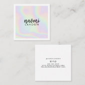 ミニマルな白ホログラフィックユニコーンシンプルモダン スクエア名刺 (正面/裏面)