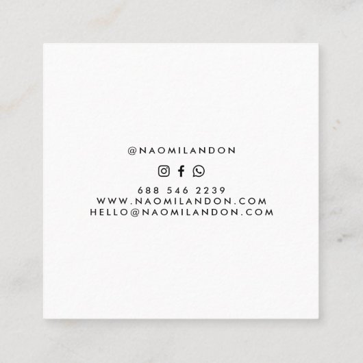 ミニマルな白ホログラフィックユニコーンシンプルモダン スクエア名刺 (裏面)