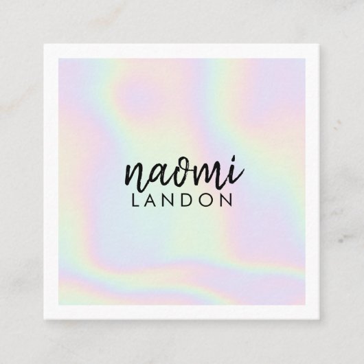 ミニマルな白ホログラフィックユニコーンシンプルモダン スクエア名刺 (正面)