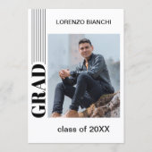 ミニマルな白黒おめでとう卒業 案内状 (正面)