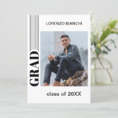 ミニマルな白黒おめでとう卒業 案内状 (スタンド正面)