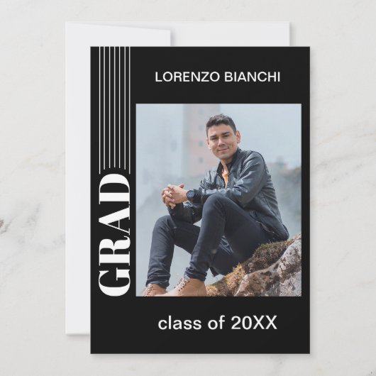 ミニマルな白黒おめでとう卒業 案内状 (正面)