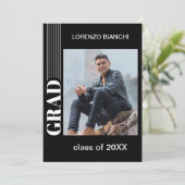 ミニマルな白黒おめでとう卒業 案内状 (スタンド正面)