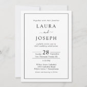 ミニマルな白黒のオールインワン結婚ズ 招待状 (正面)