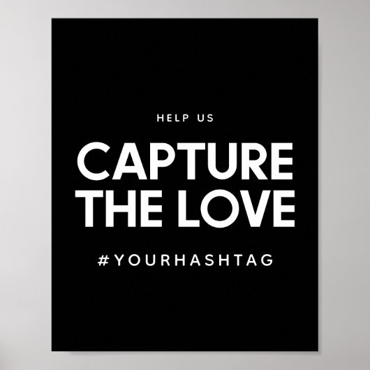 ミニマルな白黒のハシュタ結婚グのサイン ポスター (正面)