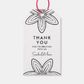 ミニマルな白黒のレトロ感謝してい花 ギフトタグ (正面)
