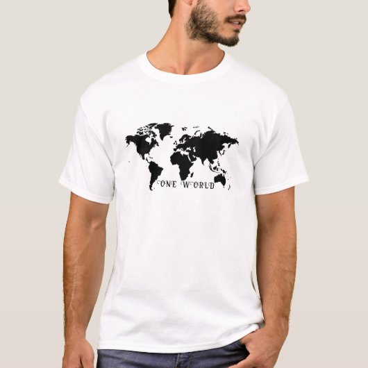 ミニマルな白黒の世界地図Tシャツ Tシャツ (正面)