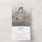 ミニマルな白黒の写真モダンの結婚数 オールインワン招待状 (内側)