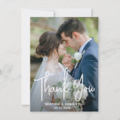 ミニマルな白黒の写真モダンの結婚数 サンキューカード (正面)