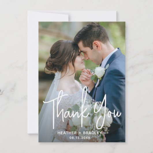 ミニマルな白黒の写真モダンの結婚数 サンキューカード (正面)