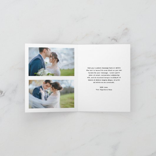 ミニマルな白黒の写真モダンの結婚数 サンキューカード (内部)