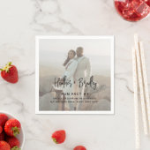 ミニマルな白黒の写真モダンの結婚数 スタンダードカクテルナプキン (インサイチュ)