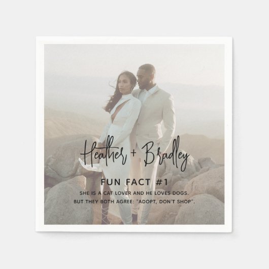 ミニマルな白黒の写真モダンの結婚数 スタンダードカクテルナプキン (正面)