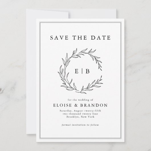 ミニマルな白黒の写真モダンの結婚数 セーブザデート (正面)