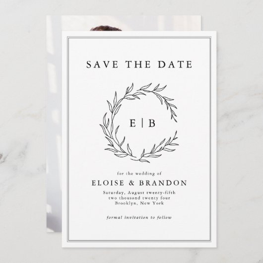 ミニマルな白黒の写真モダンの結婚数 セーブザデート (正面/裏面)