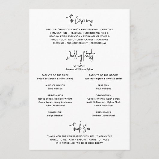 ミニマルな白黒の写真モダンの結婚数 プログラム (裏面)