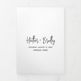 ミニマルな白黒の写真モダンの結婚数 三つ折り招待状