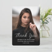 ミニマルな白黒の写真卒業 サンキューカード (スタンド正面)