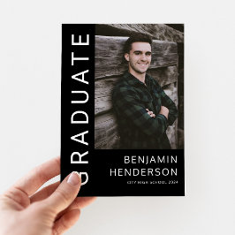 ミニマルな白黒の写真卒業 案内状