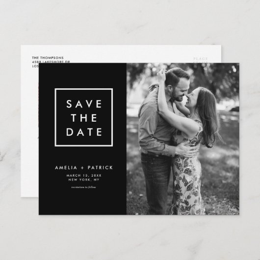 ミニマルな白黒の写真日付を保存 案内ポストカード (正面/裏面)