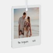 ミニマルな白黒の家族の写真クリスマス メタルオーナメント (正面右)