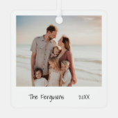 ミニマルな白黒の家族の写真クリスマス メタルオーナメント (裏面)