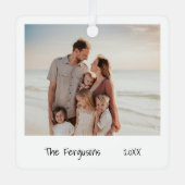 ミニマルな白黒の家族の写真クリスマス メタルオーナメント (正面)