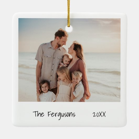 ミニマルな白黒の家族写真 セラミックオーナメント (裏面)
