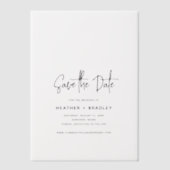 ミニマルな白黒の結婚式の日付を保存 ベラム紙招待状 (正面)