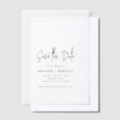 ミニマルな白黒の結婚式の日付を保存 ベラム紙招待状 (オフセット)