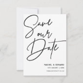 ミニマルな白黒の結婚式の日付を保存 出欠カード (正面)