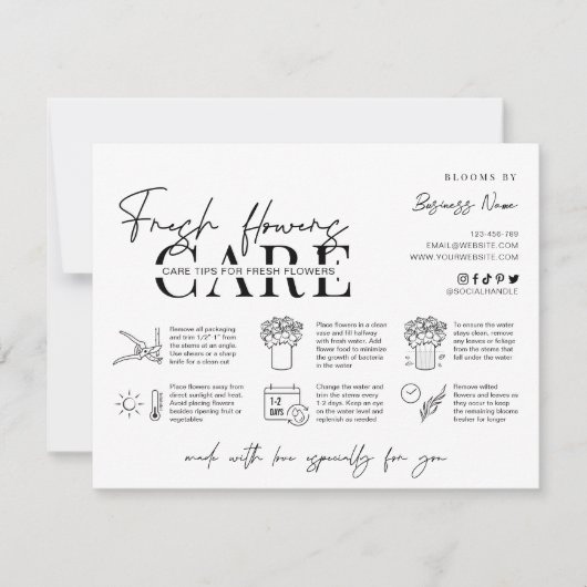 ミニマルな白黒の花の気に指示 サンキューカード (正面)