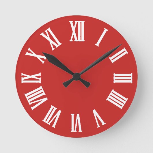 ミニマルな白黒の赤いローマ数 ラウンド壁時計 (正面)