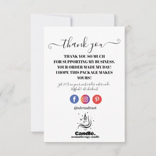 ミニマルな白黒ろうそく サンキューカード (正面)