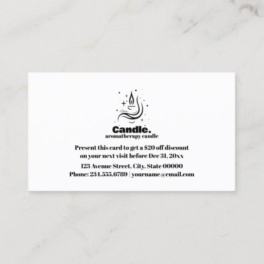 ミニマルな白黒ろうそく 割引カード (裏面)