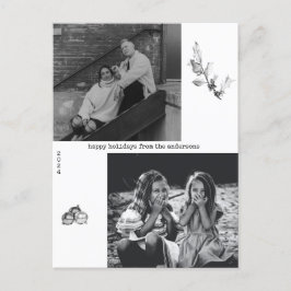 ミニマルな白黒アートフォトクリスマス シーズンポストカード