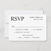 ミニマルな白黒ウェディングRSVP 出欠カード (正面)