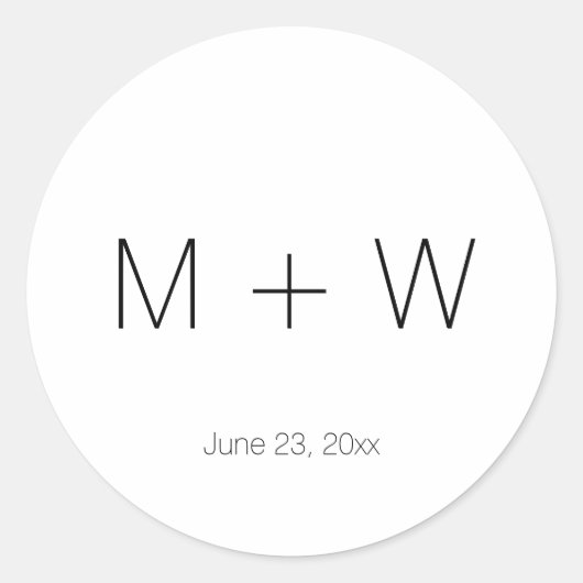 ミニマルな白黒カスタムイニシャル結婚ズ ラウンドシール (正面)