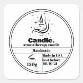 ミニマルな白黒キャンドルラベル スクエアシール (正面)