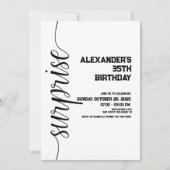 ミニマルな白黒サプライズ誕生日 招待状 (正面)