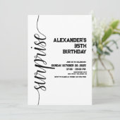 ミニマルな白黒サプライズ誕生日 招待状 (スタンド正面)