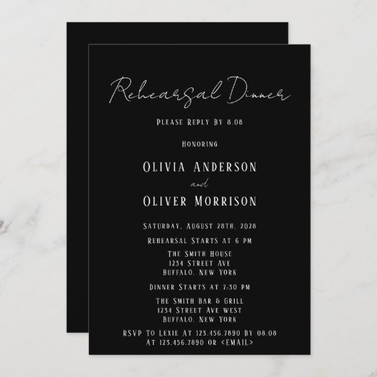 ミニマルな白黒タイリハーサル 招待状 (正面/裏面)