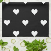 ミニマルな白黒ハートパターン キッチンタオル (折り畳み)