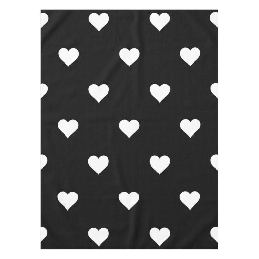 ミニマルな白黒ハートパターン テーブルクロス (正面)