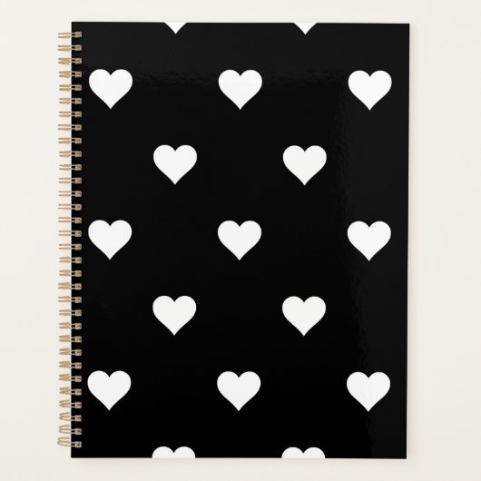 ミニマルな白黒ハートパターン プランナー手帳 (正面)