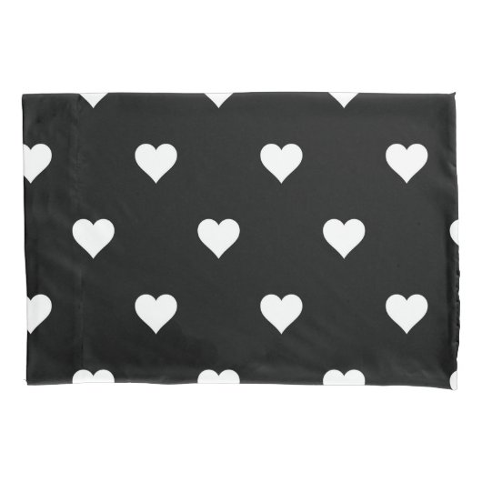 ミニマルな白黒ハートパターン 枕カバー (正面)